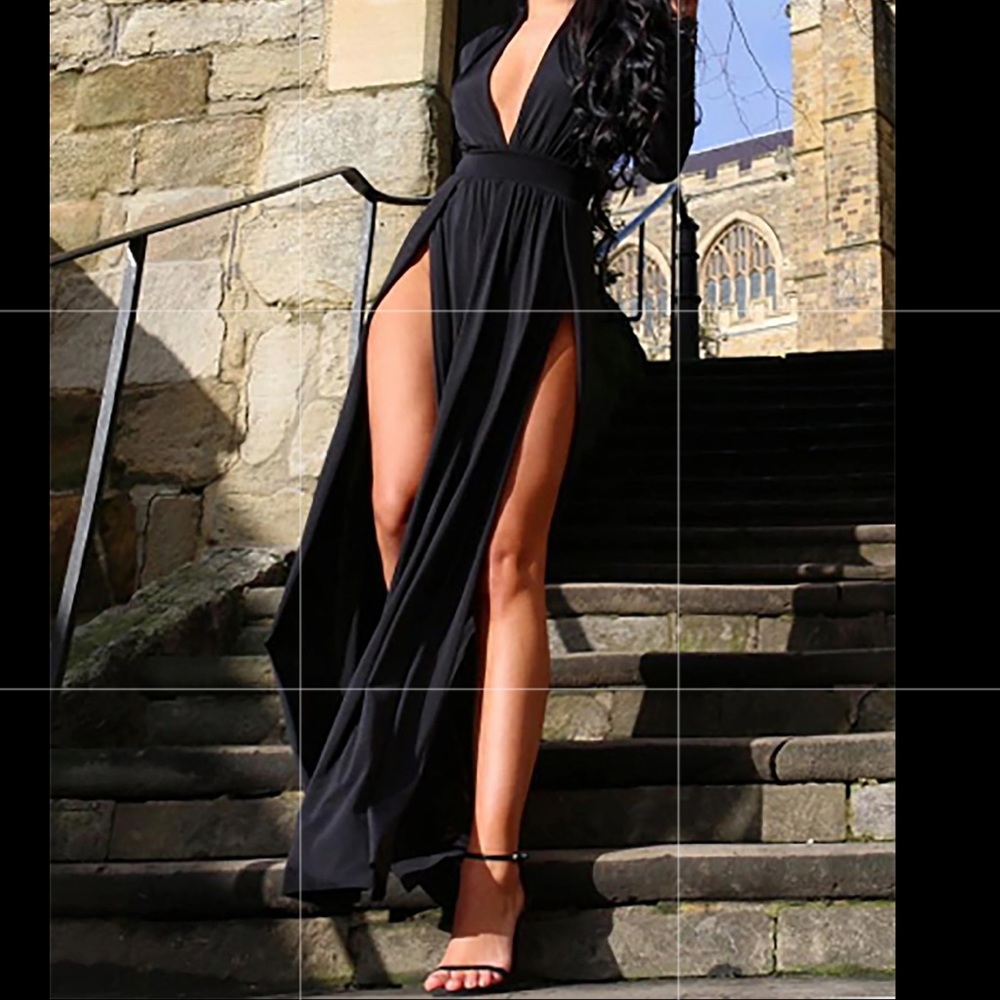 Sexy Black Dress with High Slits